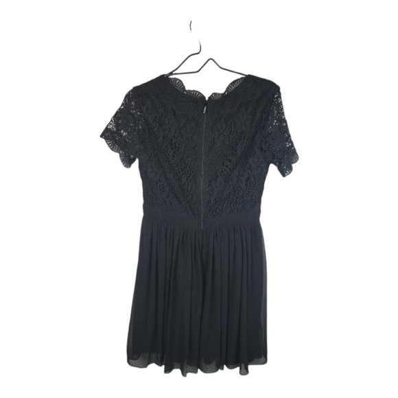 Lulus Black Lace Short Sleeve Skater Mini Cocktail Dress Medium - Picture 10 of 11